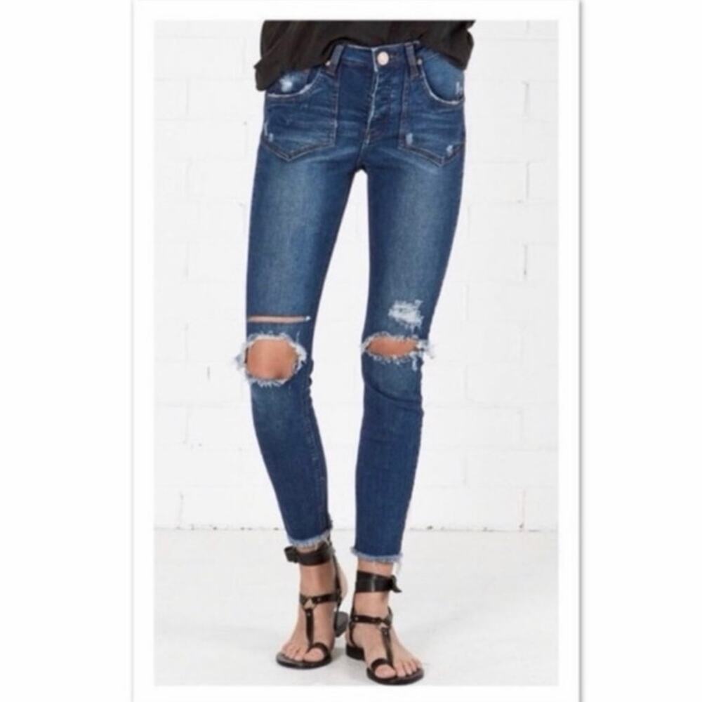 NWT One Teaspoon Sz26 Freebirds High Waisted Distressed Ripped Knee Skinny Jeans